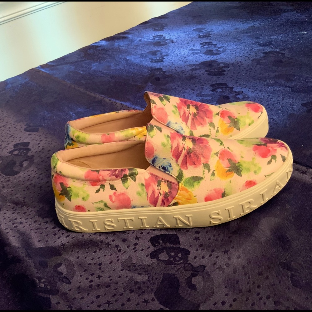 Pink flower Christian Siriano slip on shoes